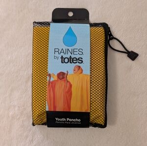 NWT RAINES by totes Yellow Youth Poncho with Side Snaps & Storage Pouch